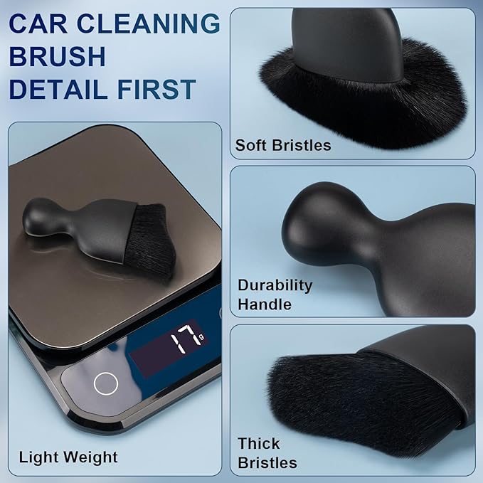 2 PCS Car Interior Detailing Brush, Auto Car Dusting Brushes, Soft Bristles Duster Removal Cleaning Tool for Dashboard Interior, Exterior, Skylight, Leather, Dust Brush, Black