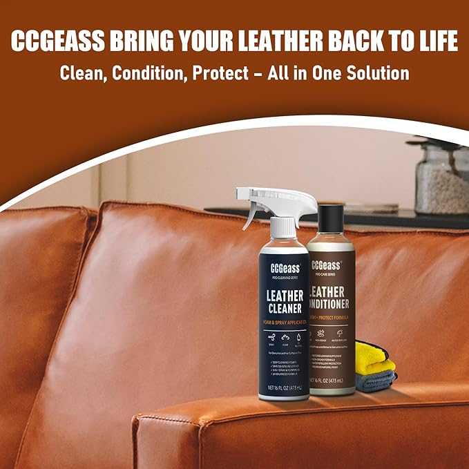 Leather Cleaner and Conditioner Kit – 2×16oz | Leather Cleaner for Car Seats, Furniture, Couches, Shoes & Boots | pH-Balanced, Non-Greasy, Restores & Protects All Leather