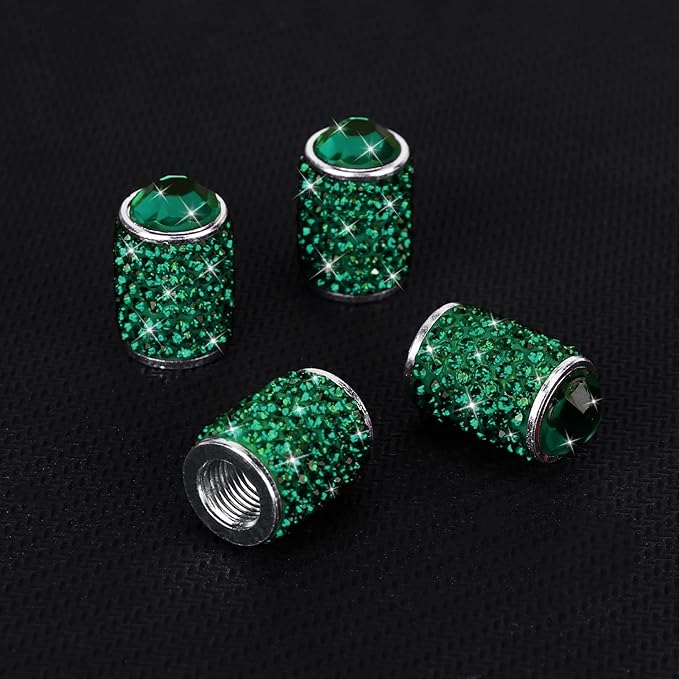 ToBeQueen Bling Tire Valve Caps, 4 Pack Handmade Crystal Rhinestone Diamond Tire Caps Universal Dustprood Bling Green Car Accessories for Car/SUV/Motorcycle/Bike(Green)