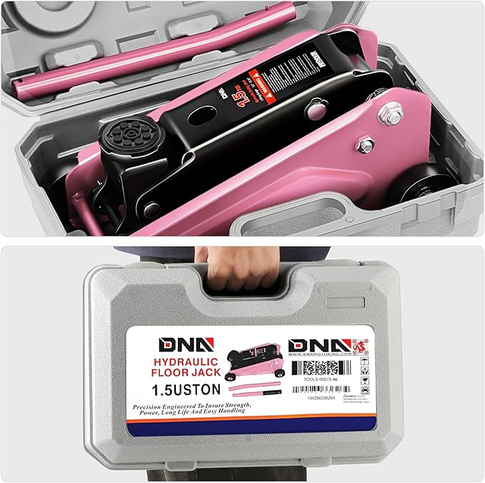 DNA Motoring Low Profile Hydraulic Trolley Service/Floor Jack, 1.5 Ton (3000 lbs) Capacity, Lifting Range 5.5"-15.35", Pink, TOOLS-00675-PK