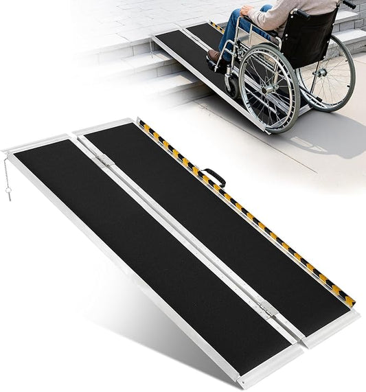 5FT Aluminum Folding Wheelchair Ramp - Heavy Duty 800 lbs Capacity, Portable Ramp for Cars, Stairs, Doorways, Scooters & Home Steps with Non-Slip Surface