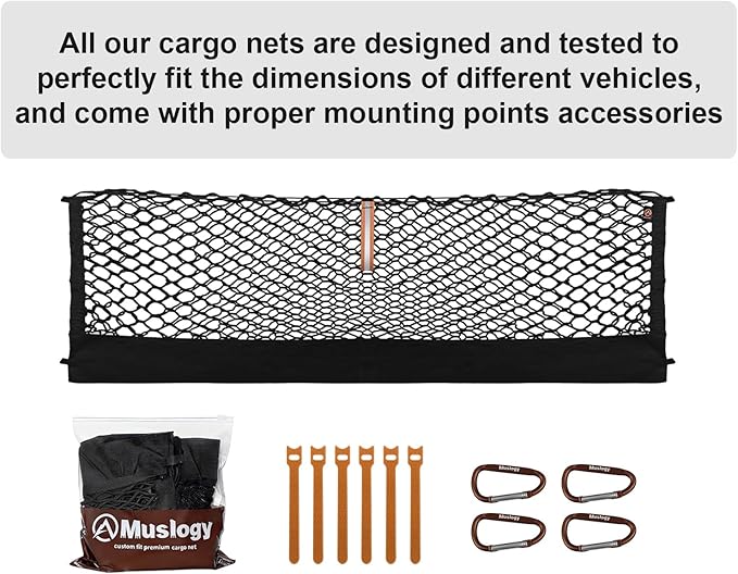 Muslogy Truck Bed Cargo Net Trunk Netting Compatible with 2022-2025 2026 Ford Maverick (V2) Accessories, Pickup Cargo Organizer SUV Sedan Storage Net w/Heavy Duty Carabiners