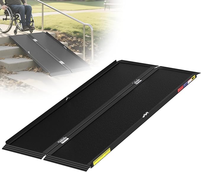 5 FT Portable Wheelchair Ramp with Quick-Lock, Black Seamless Non-Slip Aluminum Folding Handicap Ramp,Threshold Ramp for Doorways, Wheel Chair Ramp for Home Steps