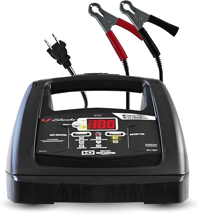Schumacher Electric 6A Car Battery Charger and 85A Engine Starter, 6-in-1 Solution, Maintainer, 30A Boost, for 6V/12V Power Sport, Automotive, and Marine Batteries, SC1307