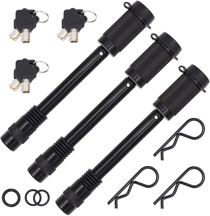 TowWorks 79833 Keyed Alike 5/8" Trailer Hitch Lock with Extra Long 4-1/2" Span, Double Safety Tow Hitch Locking Pin for 3" Receivers and Adjustable Channel Mounts, 3-Pack