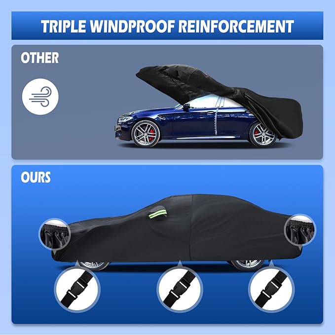Car Cover Fit for BMW 5 Series 528i 530i 535i 540i M5 M550i M550 (2007-2026), Migaven Waterproof Full Exterior Cover Sun Rain Protection with Door Zipper, Black