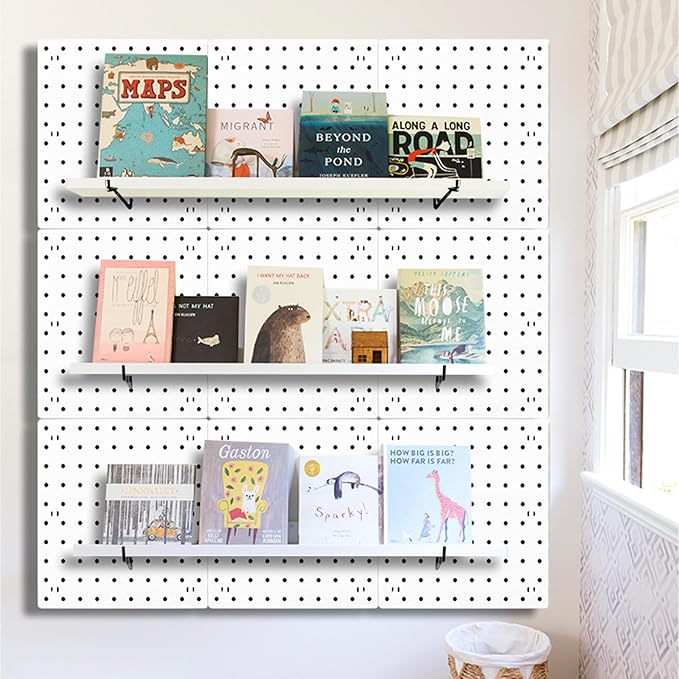 Pegboard Shelf Set - 6 Heavy Duty Peg Board Shelves & Steel Brackets, Organizer for Storage, Garage, Workbench, Craft, Office