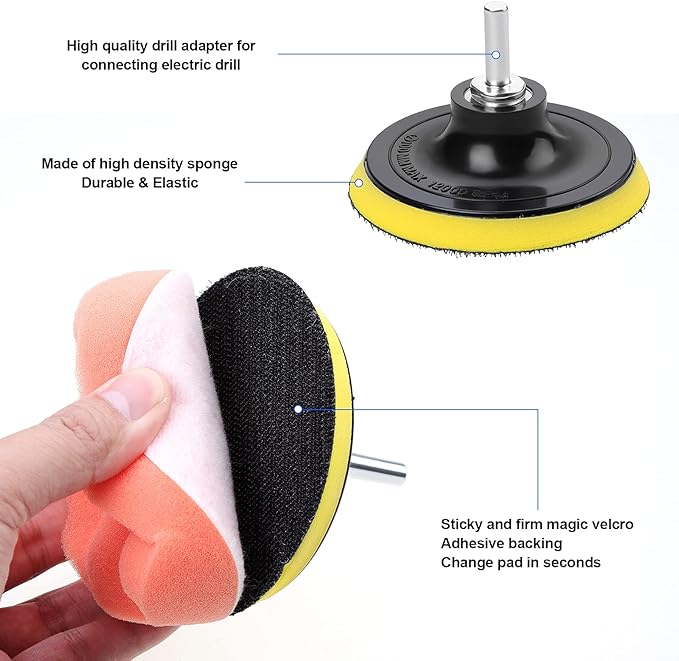 10Pcs 4 inch Car Polishing Pad Kit, Sponge and Wool Polishing Pad Set with M10 Drill Adapter, Car Buffer Polisher Drill Buffing Kit for Polishing,Waxing,Sealing Glaze