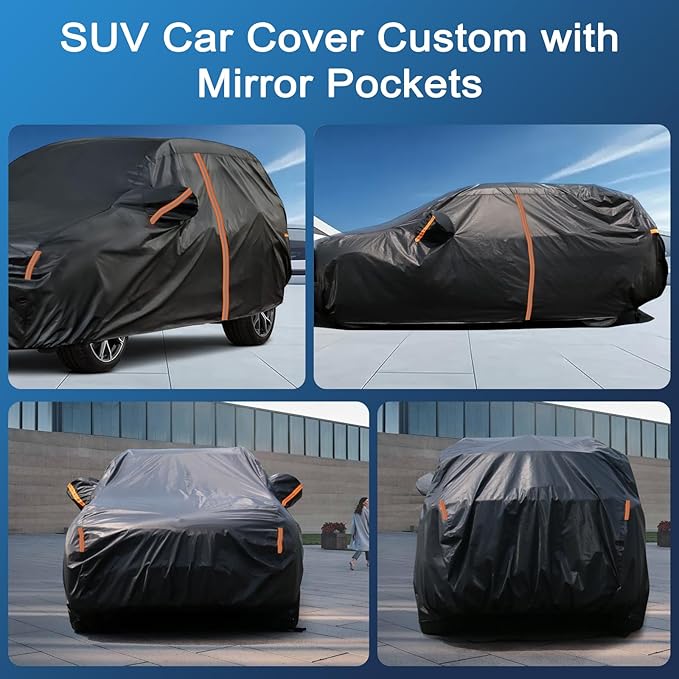 Car Cover for Ford Explorer 1991-2025, SUV Full Car Cover Waterproof All Weather for Automobiles, Outdoor Sun Rain UV Snow Dust Protection, Custom Fit with Driver Door Zipper and Reflective Strips