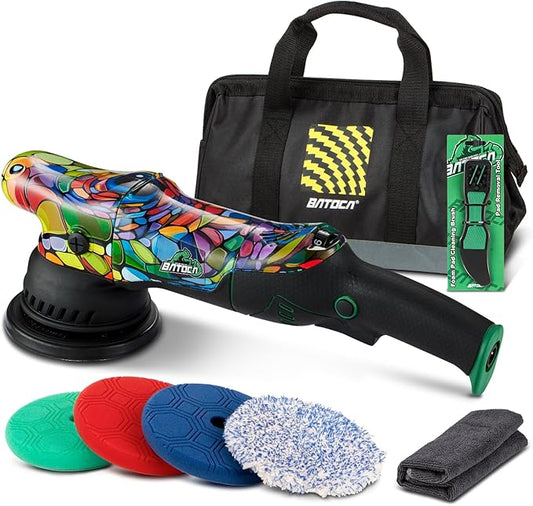 BATOCA P1 Buffer Polisher Kit, 1000W High-Torque Car Buffer - 5-Inch 15mm Long-Throw 6-Speed Dual Action Polisher - Deluxe Set with Custom Bag, 16.4ft Detachable Cord, Anti-Vibration, Pad Care Tools
