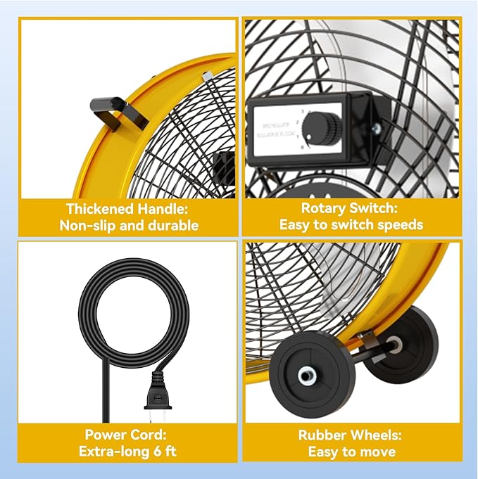 30 Inch Industrial Drum Fan 14000 CFM Ultra High Velocity Floor Fan for Large Warehouse, Shop & Gym - 3-Speed Heavy Duty Metal Cooling Fan with 360° Tilt, Rolling Wheels & UL Safety Listed