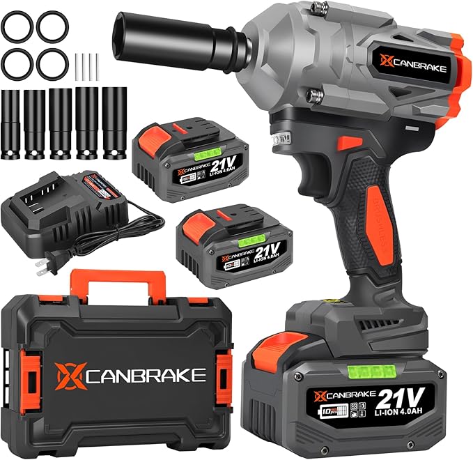 1400N.m Cordless Impact Wrench, 1/2' 21V Heavy Duty Brushless Impact Gun with 2 x 4.0Ah Battery & 5 Sockets, 3 Speeds Adjustment, 1050ft-lbs Electric Pistola Llave de Impacto for Car Truck Tires Mover