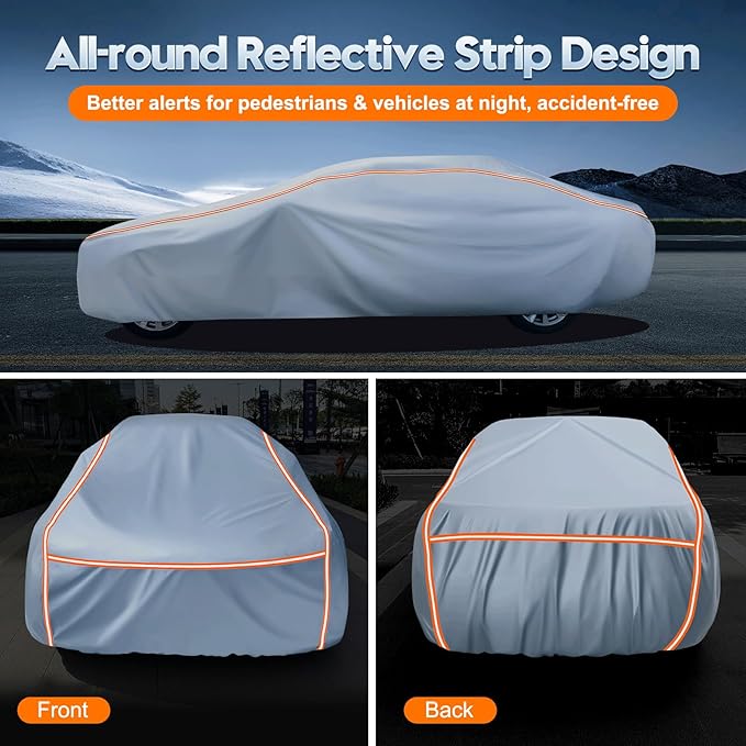 INTISAM Car Cover Waterproof All Weather 5 S Quick Install for Ford Mustang,Dodge Challenger/Charger,Model 3,Camaro Automobiles Universal Fit Sedan/Coupe/Cabrio Length 186-208 in. 6-Layer Full Cover