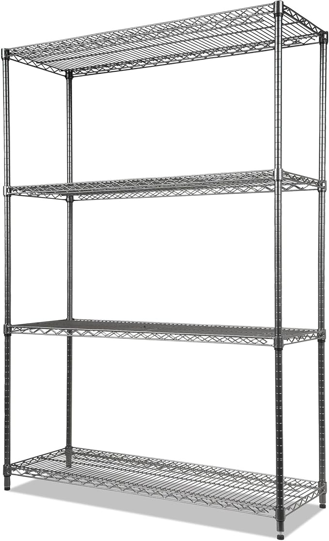 Alera Wire Shelving Starter Kit, Four-Shelf, 48w x 18d x 72h, Black Anthracite