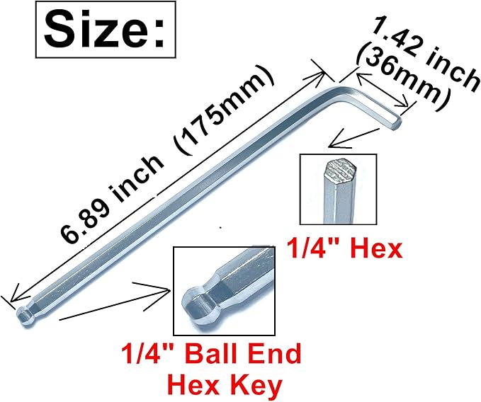 4pcs 1/4 Ball End Allen Wrench Sets,1/4" Hex Key Wrench Set,Allen Key Door Key L Shaped Hex Wrench Set with Long Arm..