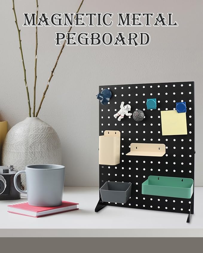 4 Pack Metal Pegboard Display Stand with 48 Peg Hooks, Desk Pegboard Panels Rack for Home, Office, Boutique, Retail Stores, Vendors & Events(17×13 Inch, Black)