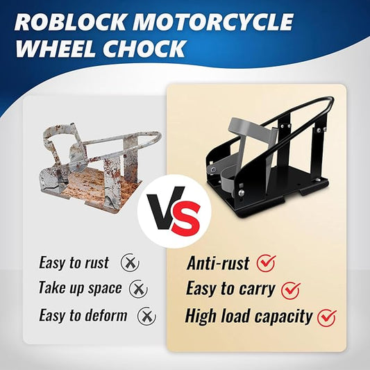 ROBLOCK Heavy Duty Steel Motorcycle Wheel Chock,1800 lbs Capacity Motorcycle Front Wheel Stand with 3 Adjustable Height Holes,Easy to Carry and Storage Suit for Dirt Bike,Motorcycles