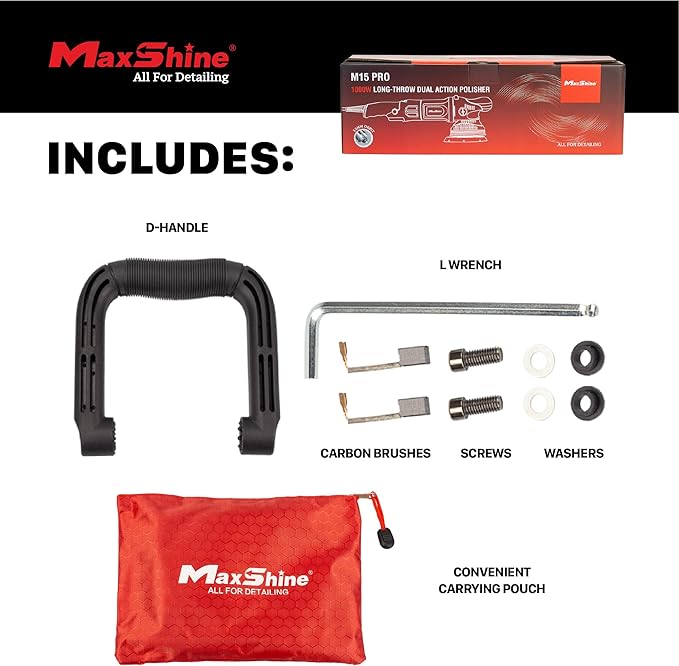Maxshine M15 Pro Dual Action Polisher – 15mm Long Throw, 1000W Power, 5″ Backing Plate, Variable Speed 2,500–5,000 OPM, Low Vibration Ergonomic – Professional Car & Marine Paint Correction Buffer