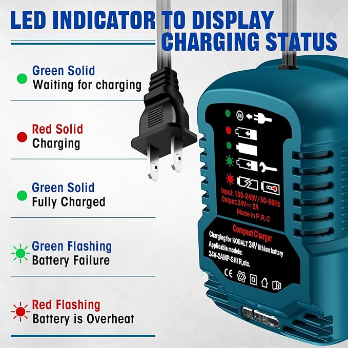 Mini Charger for Kobalt 24V Battery - 1/4 Size of KRC 2445-03 Original, for Kobalt 24V Max Battery KB224-03 KB424-03 KB524-03 KB624-03