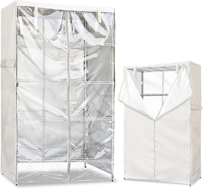 Wire Rack Covers,Heavy Duty 600D Dustproof Waterproof Storage Rack Covers for Metal Shelves,Storage Shelf Cover with Zipper for Wire Shlef,36''W x 19''D x 72''H,Beige with Clear Front
