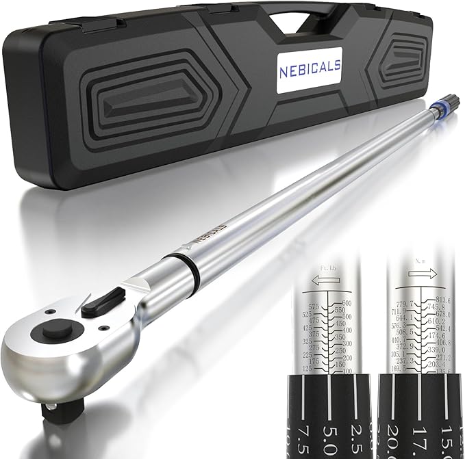 3/4 Inch Drive Torque Wrench 100-600 ft lb /135-813 Nm/Heavy Duty/Dual Direction/High hardness/Long lifetime/Stored In a Solid Case