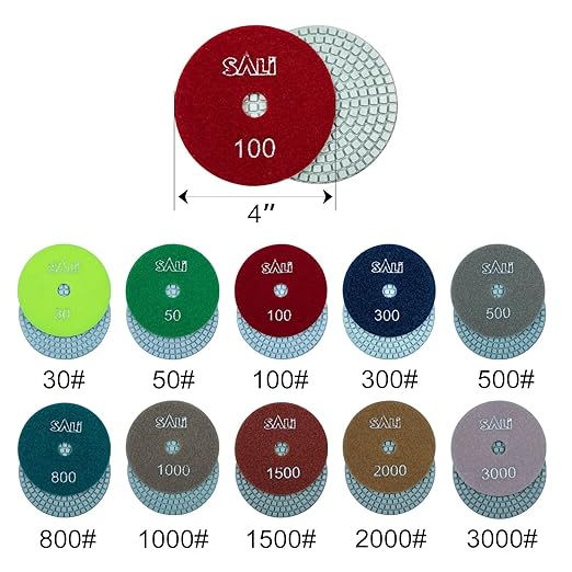 Sali 10 Pack Diamond Polishing Pads 4 Inch Wet Granite Stone Polish Pad Kit for Drill, Grinder, Polisher Polishing Pad for Concrete Marble Stone Countertop Quartz 300 Grit