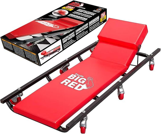 BIG RED TR6452 Torin Rolling Garage/Shop Creeper: 40" Padded Mechanic Cart with Adjustable Headrest and 6 Casters, Red