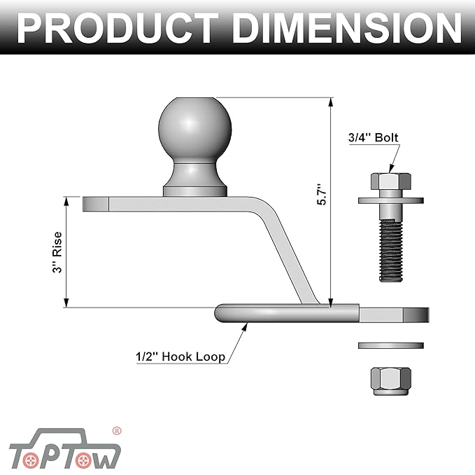 TOPTOW 64008 ATV/UTV 3-Way Hitch Adapter with 2 inch Ball, Bolt-on ATV Hitch Attachments