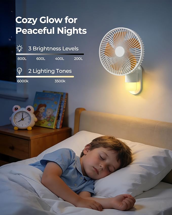 Airbition 10” Wall Mount Fan with Light and Remote Control, 90°Oscillating, 4 Speeds, Timer, Included 120° Adjustable Tilt, High Velocity, 78Inch Cord, for RV Bedroom Home Office Garage