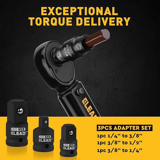 16-Piece SAE Hex Bit Impact Socket Set - Premium S2 Steel 5/64"-9/16" Allen Socket Set with Socket Adapters, 1/4”, 3/8” and 1/2” Drive | Professional Mechanic Garage Tools