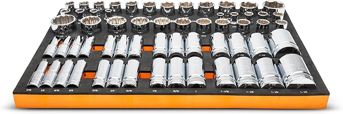 GEARWRENCH 60 Piece 1/2” Drive Master SAE Socket Set in Foam Storage Tray - GWMSSKT12SAE