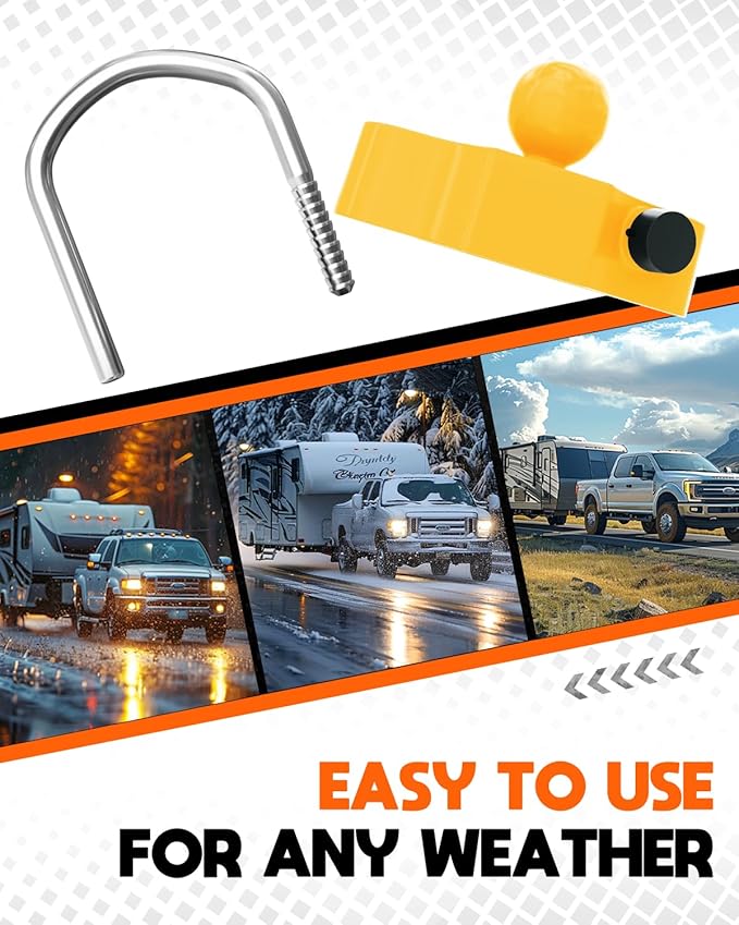 DEEAGLE Trailer Ball Coupler Lock, Heavy Duty Trailer Ball Hitch Lock Fits 1-7/8 Inch, 2 Inch, 2-5/16 Inch Couplers, Hitch Lock with Keys, Yellow
