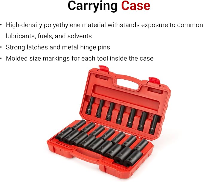 TEKTON 1/2 Inch Drive Deep 6-Point Impact Socket Set with Case, 23-Piece (10-32 mm) | SID92330