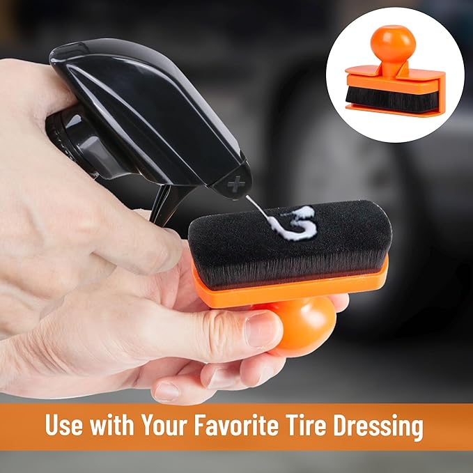 2pcs Large Car Tire Shine Applicator,Vegan Tire Shine Brush - Automotive Tire Dressing Applicator Brush with Storage Stand for Tire Detailing & Car Wash Kit, 3.6 Inch Length (Black & Orange)