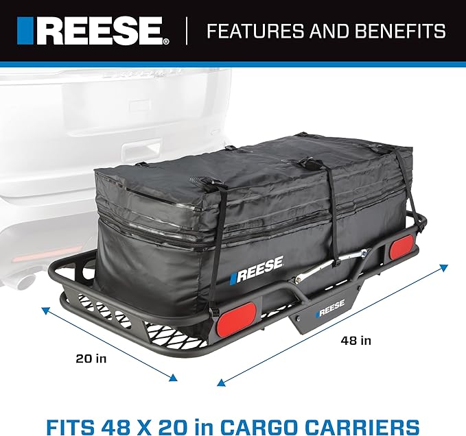 Reese 1044000 Olympia Hitch Mount Expandable Cargo Carrier Bag, 48 Inch x 19 Inch x 18 Inch to 22 Inch, 11.5 cu. ft. Capacity, Fits 48 X 20” Cargo Carriers