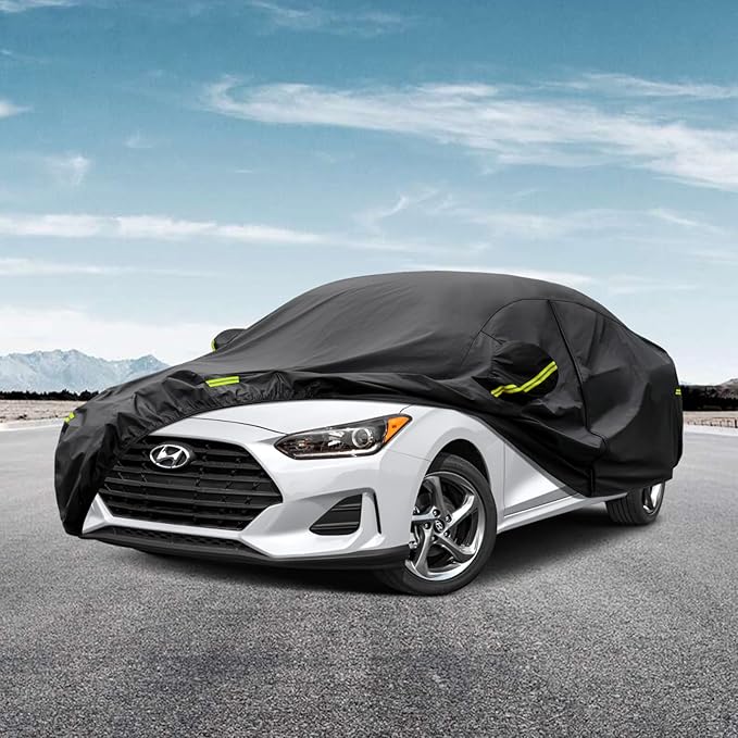 Kaugung 7 Layers Hatchback Car Cover Custom Fit Hyundai Veloster from 2011-2025, Waterproof Car Cover All Weather for Automobiles Outdoor Indoor with Zipper Door, Sun Rain Dust Snow Protection.Black