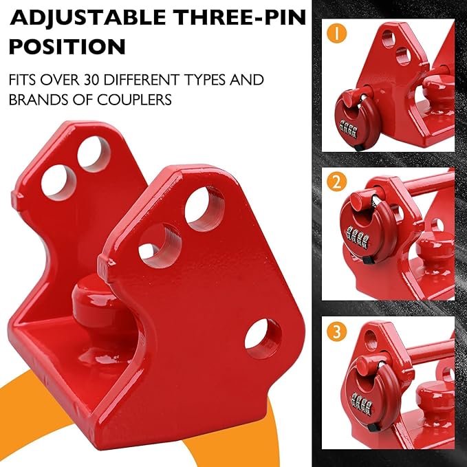HQPASFY Trailer Hitch Lock with Combination Lock, Trailer Coupler Lock with Pin, Coupler Lock Model Tl-33 Trailer Lock,Fits Over 2" to 2-5/16" Couplers - Red