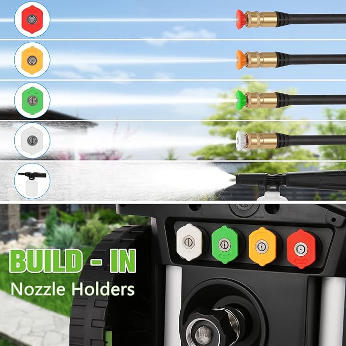 5000PSI Heavy Duty Pressure Cleaner with 33FT Hose, 4 Quick Connect Nozzles and Foam Cannon for Cars/Fences/Driveways/Patios/Home Cleaning, Deep Green