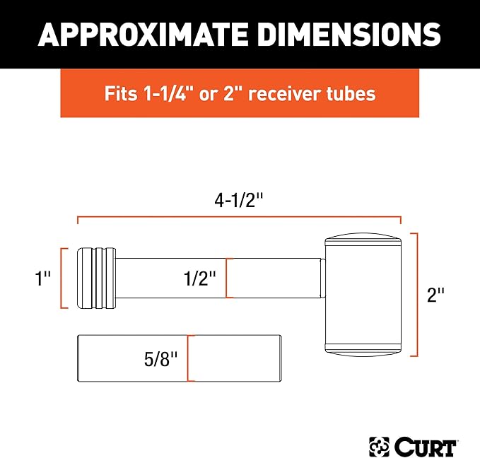 CURT 23506 Right-Angle Trailer Hitch Lock, 1/2-Inch Pin Diameter, 5/8-Inch Adapter, Fits 1-1/4 or 2-Inch Receiver (Pack of 2)