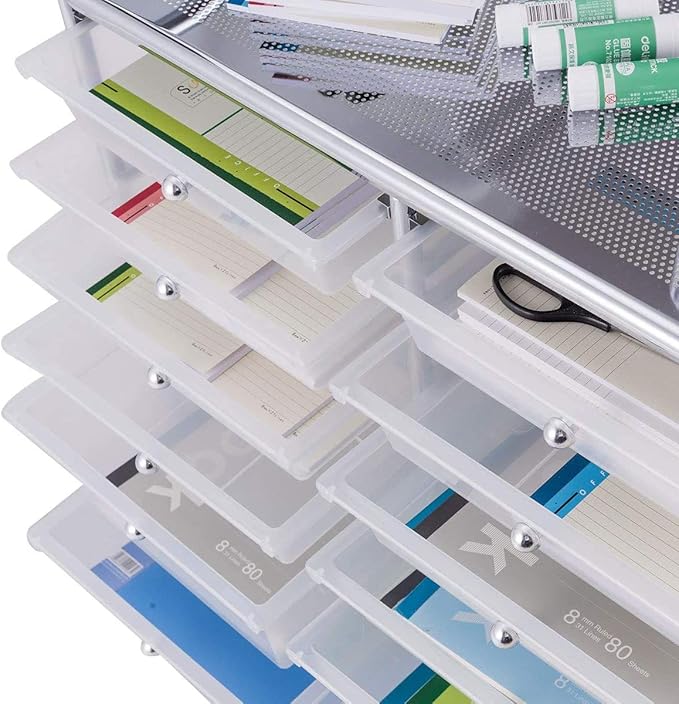 12-Drawer Rolling Storage Cart, Utility Cart Storage Shelves with 4 Universal Wheels, Tools Scrapbook Paper Organizer, Ideal for Home Kitchen Office Organizing (Transparent)