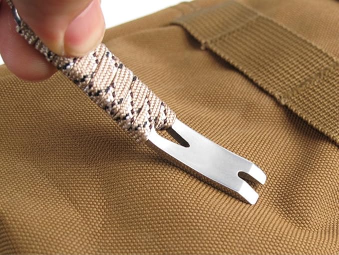 SZHOWORLD® 4PCS Manual Paracord System of Multi-Purpose Stainless Steel Mini Pry Bar, Scraper and Bobbin Winder Set, EDC Pocket Keychain Tools (4PC Pry Bar with Paracord)