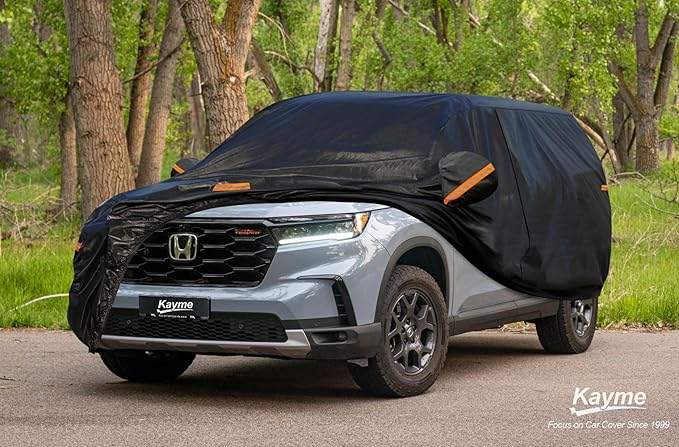 Kayme 7 Layers SUV Car Cover Custom Fit for Honda Pilot (2008-2025) Waterproof All Weather for Automobiles, Outdoor Full Cover Rain Sun UV Protection.Black