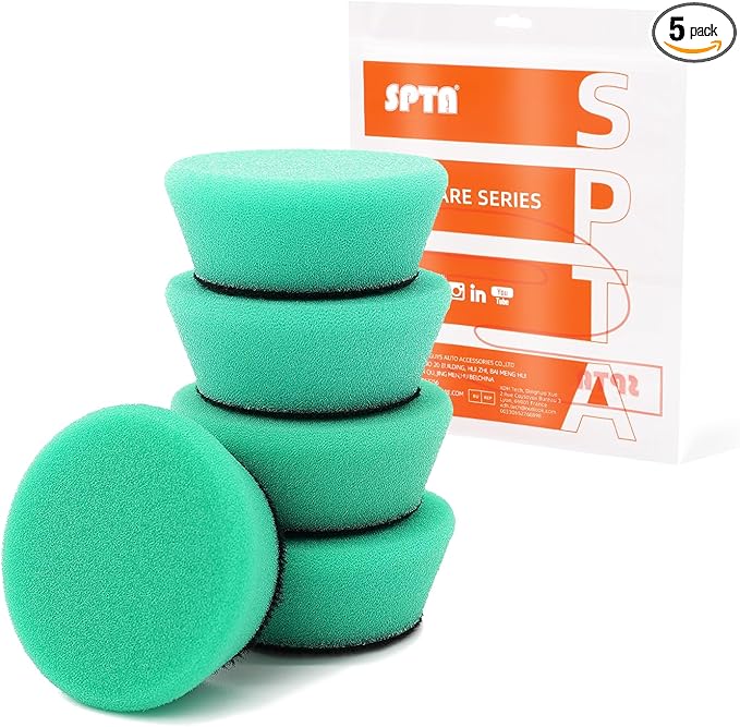 SPTA Green T120 Heavy-Cut Mini Polishing Foam Pad, 5Pcs 2inch/50mm Sponge Polishing Buffing Pads, Car Foam Detail Polishing Pad Kit for Car Detail Polishing, Small Area Polishing -FPTSS2G