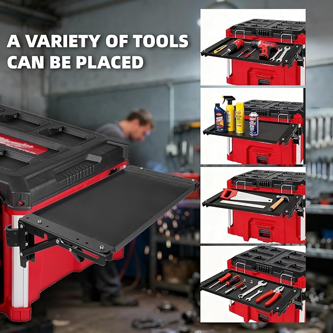 Folding Packout Mount Compatible with Milwaukee Packout Toolbox, Heavy Duty Foldable Work Table for Side Storage of Your Packout System