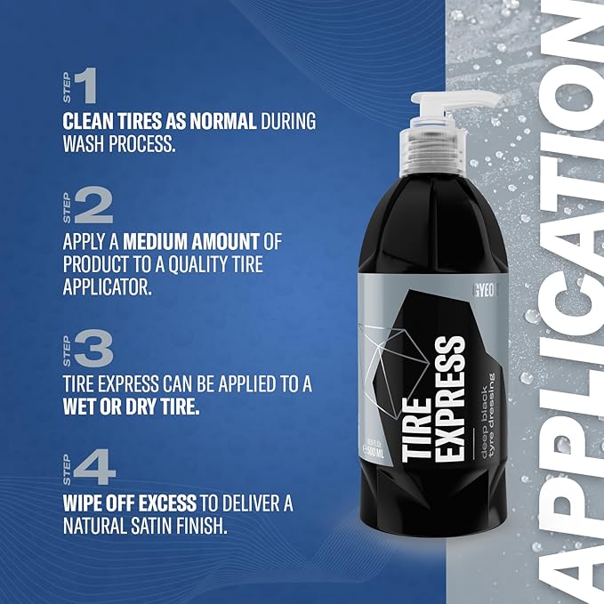 Gyeon Tire Express Satin‑Finish Tire Dressing Water Based UV Protection Self‑Cleaning Long Lasting Factory‑Fresh Look Easy Wet Or Dry Application Deep Natural Tire Revitalizer