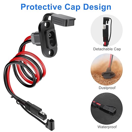 Linkstyle 2PCS SAE Quick Connector Harness, 3.3FT 10AWG Waterproof SAE Extension Cable Male to Female Plug, Side Wall Connection Power Socket, for Solar Panel, Generator, Battery Charger