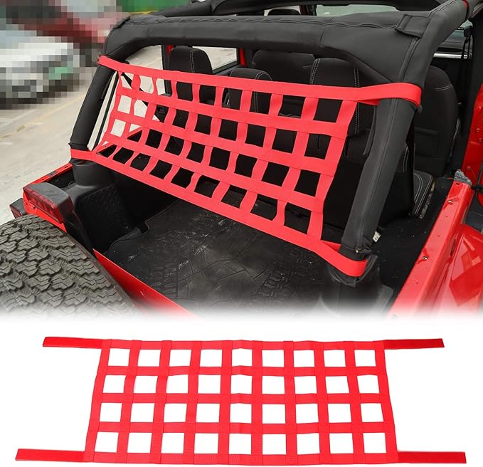 JeCar Mesh Roof Cargo Net Roof Hammock Exterior Accessories Compatible with Jeep Wrangler 1987-2023 YJ TJ LJ JK JKU JL JLU JT, Red
