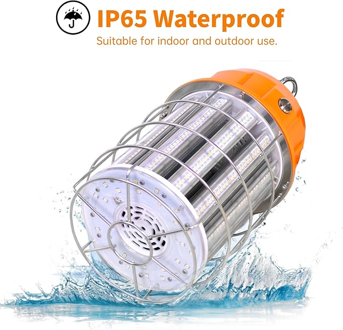 100W LED Temporary Work Light,5000K 13000Lm Portable Work Lights with Stainless Steel Guard & Hook for Mine Wharf Job Site Lighting,IP65 Dust Waterproof,Plug-n-Play
