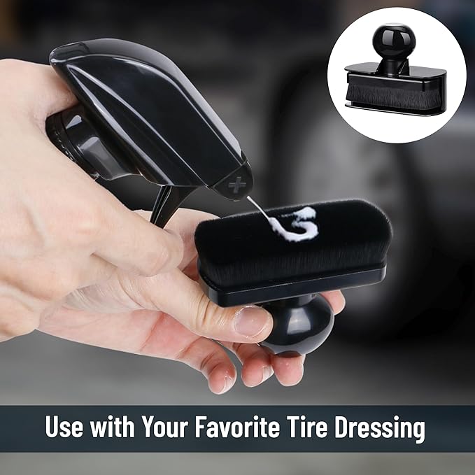 BABYSHEEP Car Tire Shine Applicator,Large Tire Shine Brush - Automotive Tire Dressing Applicator Brush with Storage Stand for Tire Detailing & Car Wash Kit, Black, 3.6 Inch Length -2pcs (Black & Red)