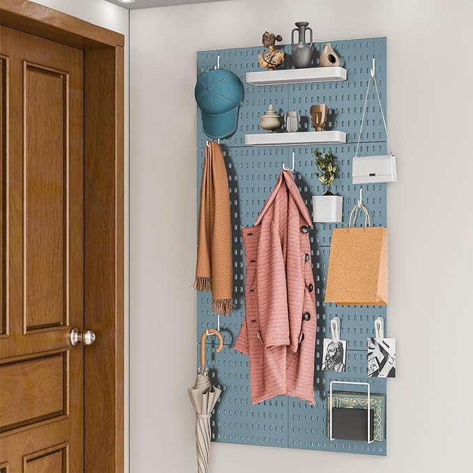 Wall-Mounted Pegboard Kit, 50.4" x 25.2" Organizer Panel – Large, Cost-Effective & Nail-Free Installation Blue